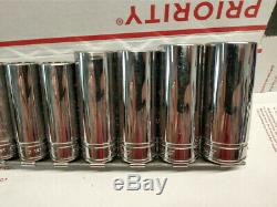 Snap-on Tools 10 Piece 3/8 Drive Deep Socket Set 12 Point SAE 3/8 7/8 SF