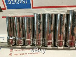 Snap-on Tools 10 Piece 3/8 Drive Deep Socket Set 12 Point SAE 3/8 7/8 SF