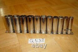 Snap-on Tools 11 Piece 1/2 Drive Sae. Deep Chrome Socket Set 6 Point 313tsya