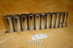 Snap-on Tools 11 Piece 1/2 Drive Sae. Deep Chrome Socket Set 6 Point 313tsya