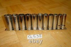 Snap-on Tools 11 Piece 1/2 Drive Sae. Deep Chrome Socket Set 6 Point 313tsya