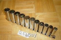 Snap-on Tools 11 Piece 1/2 Drive Sae. Deep Chrome Socket Set 6 Point 313tsya