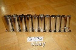 Snap-on Tools 11 Piece 1/2 Drive Sae. Deep Chrome Socket Set 6 Point 313tsya