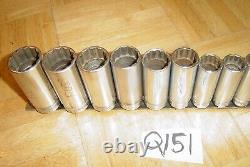 Snap-on Tools 14 Piece 3/8 Drive Sae. Deep Chrome Socket Set 12 Point 214sfy