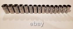 Snap-on Tools 15pc 3/8 Drive Metric Chrome Semi-Deep MASTER Socket Set 212FSMSY