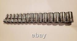 Snap-on Tools 15pc 3/8 Drive Metric Chrome Semi-Deep MASTER Socket Set 212FSMSY