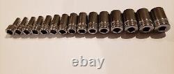 Snap-on Tools 15pc 3/8 Drive Metric Chrome Semi-Deep MASTER Socket Set 212FSMSY