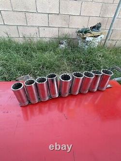 Snap-on Tools 9 Piece 1/2 Drive Sae. 12pt, Deep Chrome Sockets 1-7/16, 15/16'