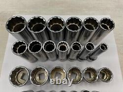 Snap-on Tools NEW 26pc 1/2 Drive SAE Deep Shallow 12 Point Chrome Socket Lot Set