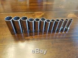 Snap-on Tools New 12 Piece 3/8 Drive Metric 12 Point Deep Socket Set 8mm To 19mm