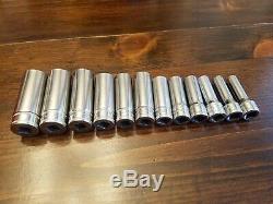 Snap-on Tools New 12 Piece 3/8 Drive Metric 12 Point Deep Socket Set 8mm To 19mm