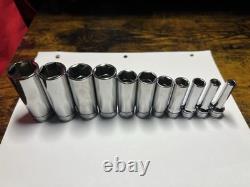 Snap-on Tools USA NEW 11pc 3/8 Drive SAE 6 Point Deep Chrome Socket Set 211SFSY