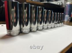 Snap-on Tools USA NEW 11pc 3/8 Drive SAE 6 Point Deep Chrome Socket Set 211SFSY