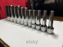Snap-on Tools USA NEW 11pc 3/8 Drive SAE 6 Point Deep Chrome Socket Set 211SFSY