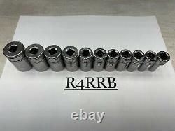 Snap-on Tools USA NEW 11pc 3/8 Drive SAE 6 Point Semi Deep Socket Set 211FSSY