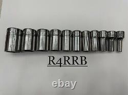 Snap-on Tools USA NEW 11pc 3/8 Drive SAE 6 Point Semi Deep Socket Set 211FSSY