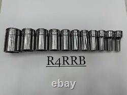 Snap-on Tools USA NEW 11pc 3/8 Drive SAE 6 Point Semi Deep Socket Set 211FSSY