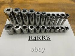 Snap-on Tools USA NEW 22pc 3/8 Drive 6pt SAE FDX Shallow Deep Socket Double Set