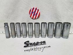 Snap-on USA 10pc. 1/2 Drive SAE 12-Point Deep Socket Set VINTAGE 1947,57,58,59