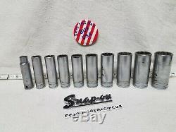 Snap-on USA 10pc. 1/2 Drive SAE 12-Point Deep Socket Set VINTAGE 1947,57,58,59