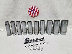 Snap-on USA 10pc. 1/2 Drive SAE 12-Point Deep Socket Set VINTAGE 1947,57,58,59