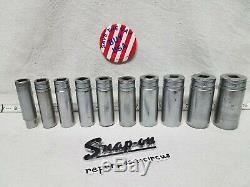 Snap-on USA 10pc. 1/2 Drive SAE 12-Point Deep Socket Set VINTAGE 1947,57,58,59