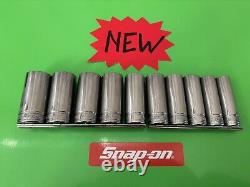 Snap-on tools 1/2 drive deep socket set sae chrome 6 point standard NEW USA