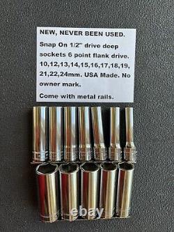 Snap on tools deep socket set 1/2 drive metric 6 point chrome