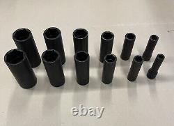 Snap onT 3/8 drive 6 point DEEP 12 Piece Impact Socket Set 5/16 thru 1