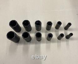 Snap onT 3/8 drive 6 point DEEP 12 Piece Impact Socket Set 5/16 thru 1