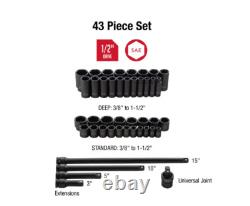 Sunex 2568 43pc Deep/Standard Impact Socket Set, 1/2 Drive, SAE 3/8 10/2