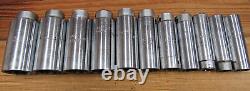 USED MAC Tools 11 PC VD Series 1/2 Inch Drive 12 Point Deep SAE Socket Set NICE