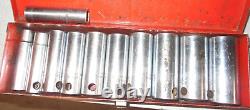 Vintage P & C 12-Point 1/2 Deep Drive Tool Socket Set 11 Piece + Metal Case USA