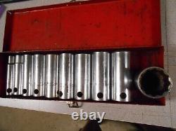 Vintage P & C 12-Point 1/2 Deep Drive Tool Socket Set 11 Piece + Metal Case USA