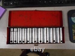 Vintage P & C 12-Point 1/2 Deep Drive Tool Socket Set 11 Piece + Metal Case USA