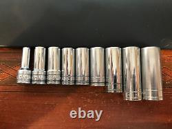 Vintage SK 3/8 Drive Metric 6 point Deep Socket Set 9 Pcs 7mm, 10-15, 17, 19mm