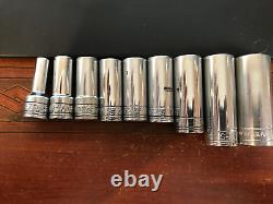 Vintage SK 3/8 Drive Metric 6 point Deep Socket Set 9 Pcs 7mm, 10-15, 17, 19mm