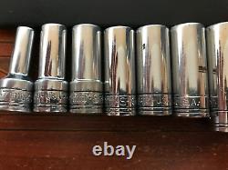 Vintage SK 3/8 Drive Metric 6 point Deep Socket Set 9 Pcs 7mm, 10-15, 17, 19mm