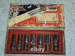 Vintage SNAP-ON TOOLS USA 3/8 DRIVE 6 POINT DEEP FLEX SWIVEL SOCKET SET 207-FSU