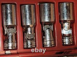 Vintage SNAP-ON TOOLS USA 3/8 DRIVE 6 POINT DEEP FLEX SWIVEL SOCKET SET 207-FSU