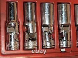 Vintage SNAP-ON TOOLS USA 3/8 DRIVE 6 POINT DEEP FLEX SWIVEL SOCKET SET 207-FSU