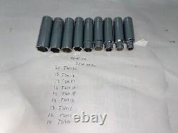 Vintage Snap-On 1/2 DRIVE TSM 10 12 13 14 15 17 18 20 6 POINT DEEP SOCKET SET