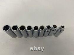 Vintage Snap-On 1/2 DRIVE TSM 10 12 13 14 15 17 18 20 6 POINT DEEP SOCKET SET