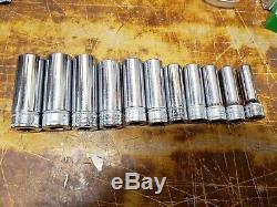 Vintage Snap On 3/8 Drive 11 Piece 6 Point Metric Deep Socket Set 9mm-19mm