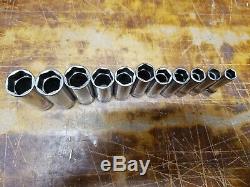 Vintage Snap On 3/8 Drive 11 Piece 6 Point Metric Deep Socket Set 9mm-19mm