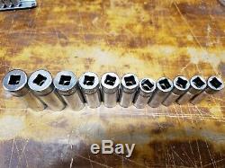 Vintage Snap On 3/8 Drive 11 Piece 6 Point Metric Deep Socket Set 9mm-19mm