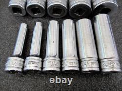 Vintage Snap-on 3/8 Drive 11pc SAE 6pt Deep Socket Set 211SFSY USA