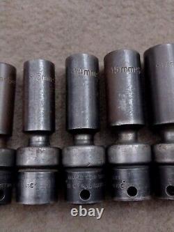 Vintage USA SK 3/8 Drive Metric Impact Swivel Socket Set Lot Deep 6 Point Tools