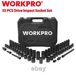 WORKPRO 55PC 1/2 Drive Impact Socket Set Deep Shallow SAE Metric 6 Point Socket