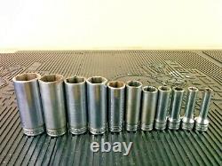 #al084 SNAP ON 11 pc 3/8 Drive 6-Point SAE Flank Drive Deep Socket Set 211SFSY